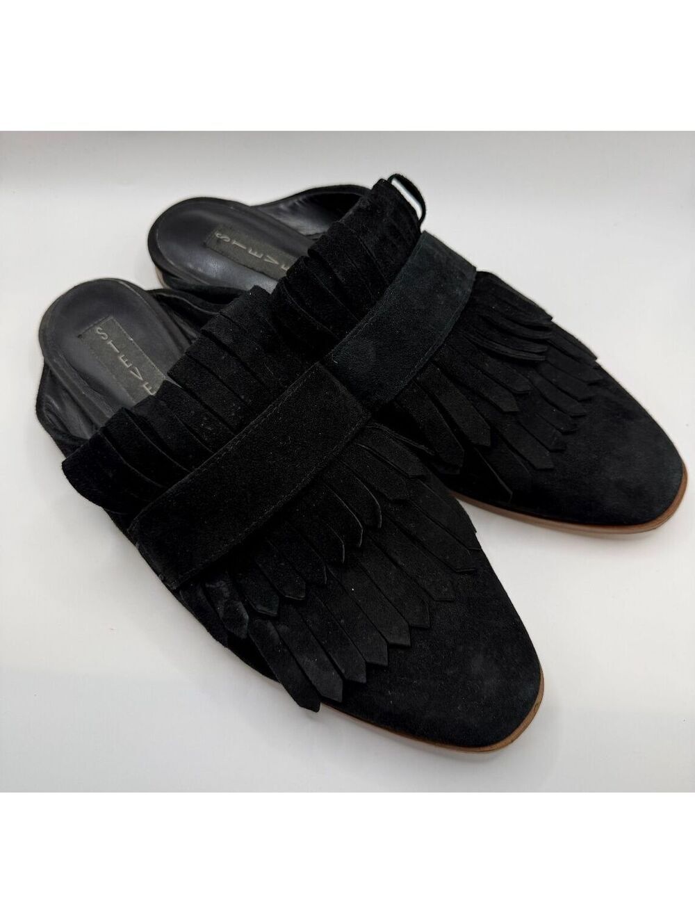 Steve Madden Adee Black Leather Suede Fringe Mule - Women's 7.5